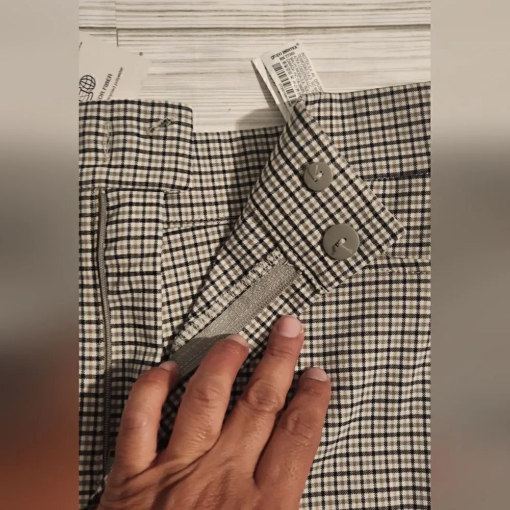 NWT Zara Plaid Beige And Black High Rise Flare Pants Size Large - Picture 3 of 13